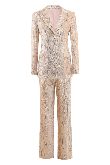 Champagne Peak Lapel Single Breasted Sequin 2 Piece Women's Formal Suits